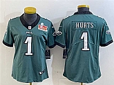 Women's Philadelphia Eagles #1 Jalen Hurts Green 2025 Super Bowl LIX Patch Vapor Untouchable Limited Stitched Jersey(Run Small),baseball caps,new era cap wholesale,wholesale hats